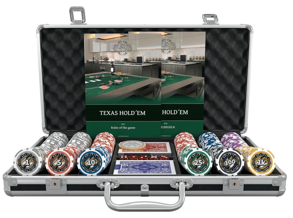 Poker Koffer mit 300 Kunststoff Pokerchips "Christopher" mit Werten - Einsteigerset