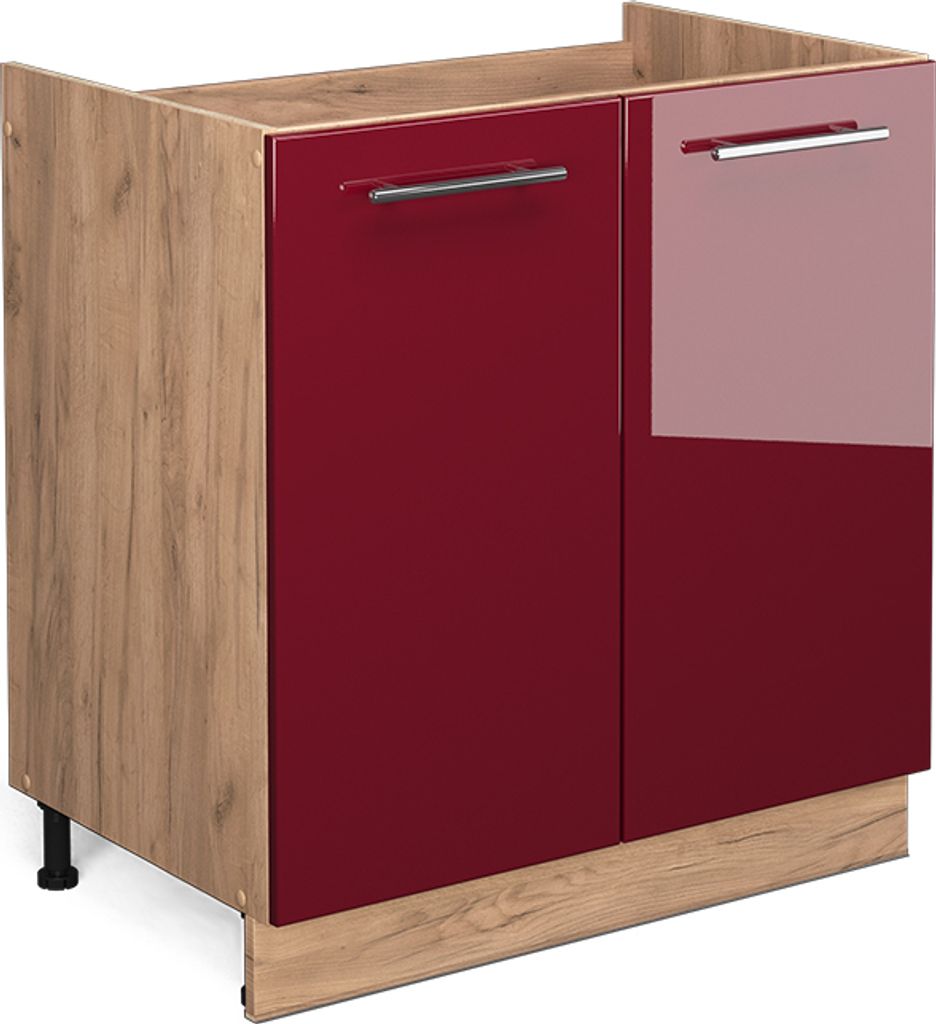 Spülenunterschrank Vicco Fame-Line Bordeaux Hochglanz 80 cm Produktbild 