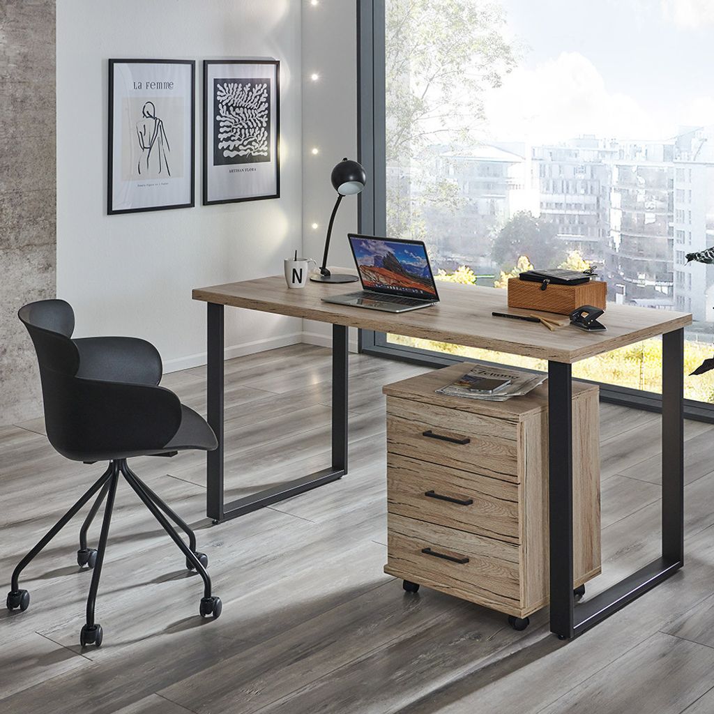 Büromöbel Set 2-teilig HILLSTON-43 mit 140cm Schreibtisch in San Remo Eiche