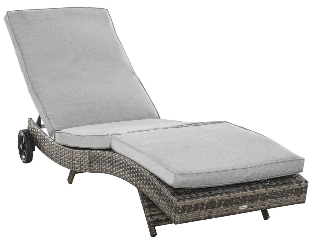 Polyrattan Sonnenliege Gartenliege mit Kissen 5-stufig verstellbar Rattanliege Gartenmöbel Liege S-Form Metall Grau 207 x 70 x 70 cm