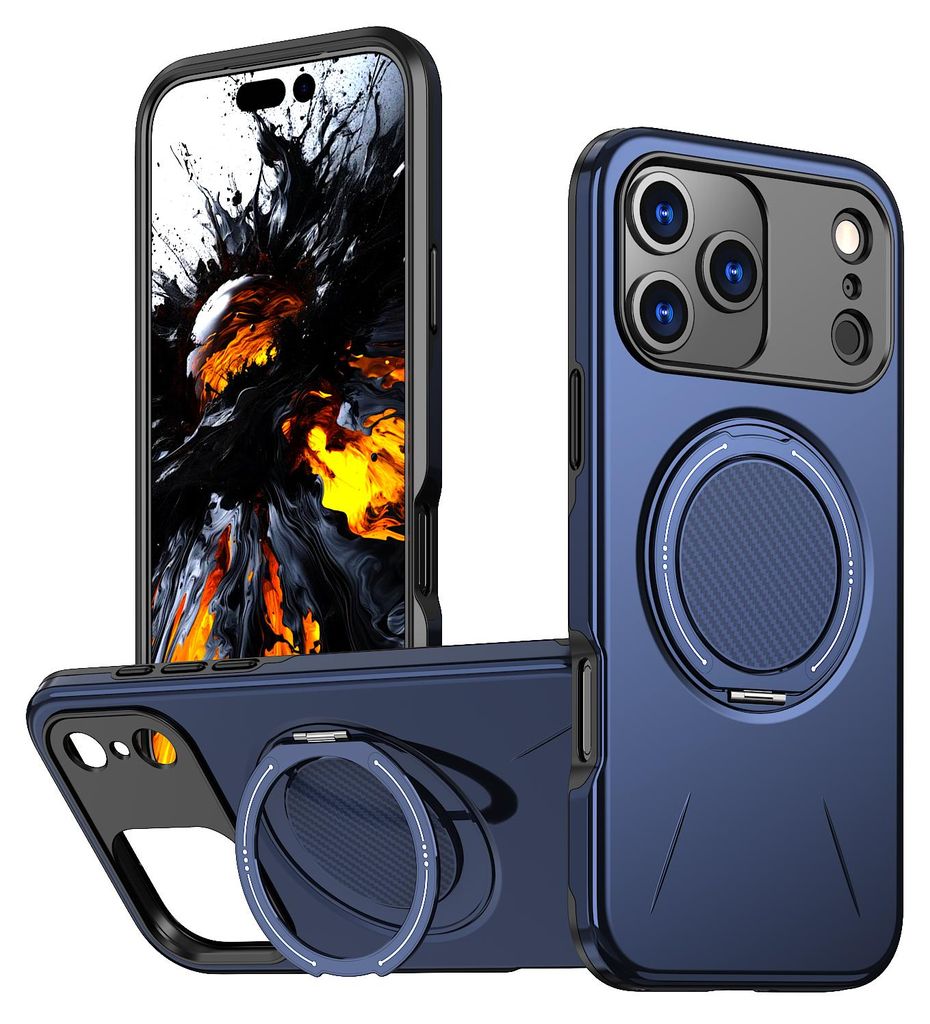 Magnetisch Hülle für iPhone 17 Pro, Stoßfeste Weich TPU und Hard PC Schutzhülle mit Ringhalter Ständer Blau