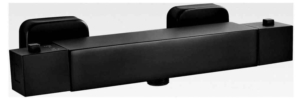 Duschthermostat Mischbatterie Schwarz Eckig mit 38 °C Sicherheitstaste, Thermostat Brausebatterie 1/2" BSP (21 mm) für 1 Funktion, Matt-schwarz