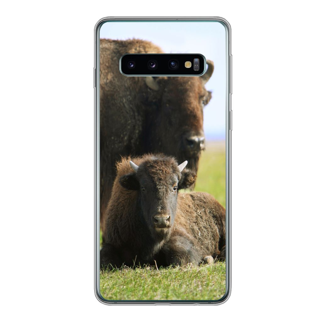 MuchoWow Handyhülle Schutzhülle Hülle für Samsung Galaxy S10 Büffel - Gras - Kalb Silikon Softcase Handy Hülle - Handytasche
