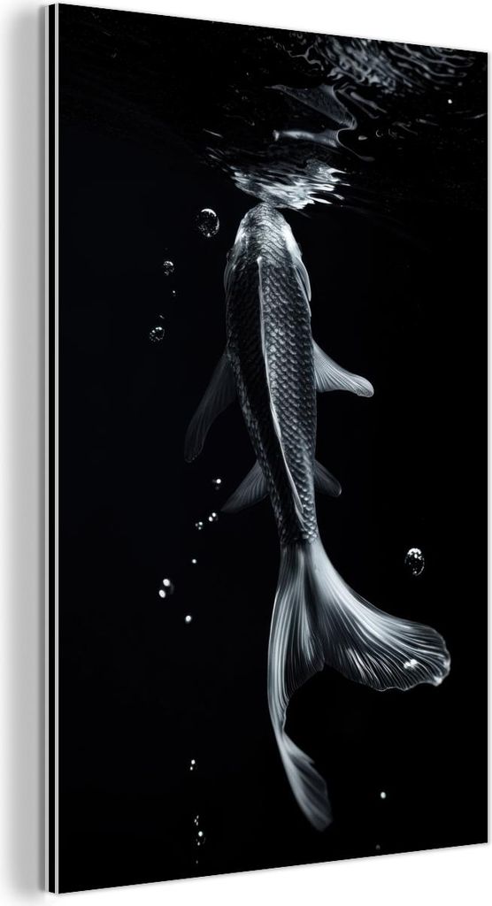 MuchoWow Wanddekoration Metall Metallbild Wandkunst 100x150 cm Koi - Fisch - Wasser - Schwarz MuchoWow Aluminium Gemälde - Bild