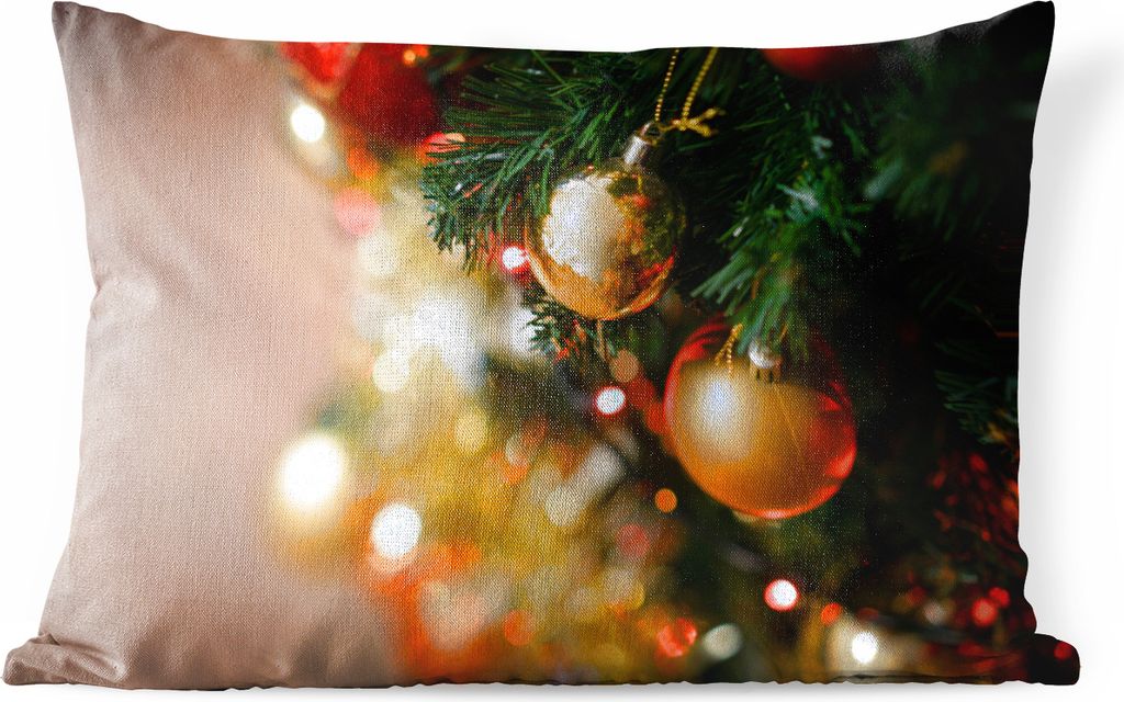 MuchoWow Outdoor Kissen - Die glänzenden roten und goldenen Kugeln an einem Zweig eines Weihnachtsbaums - 60x40 cm - Wetterfest - Lounge Kissen ...