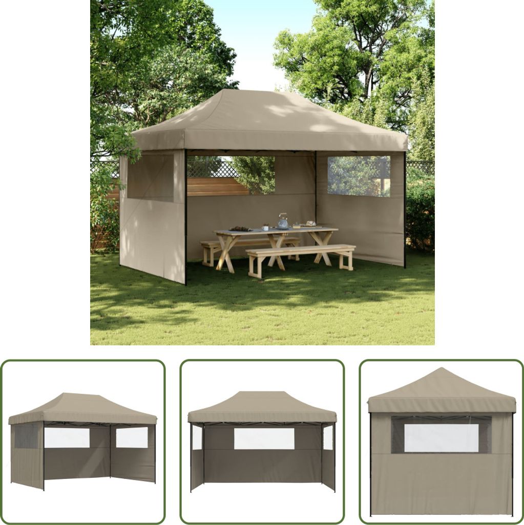 The Living Store Partyzelt Faltbar Pop-Up mit 3 Seitenteilen Taupe