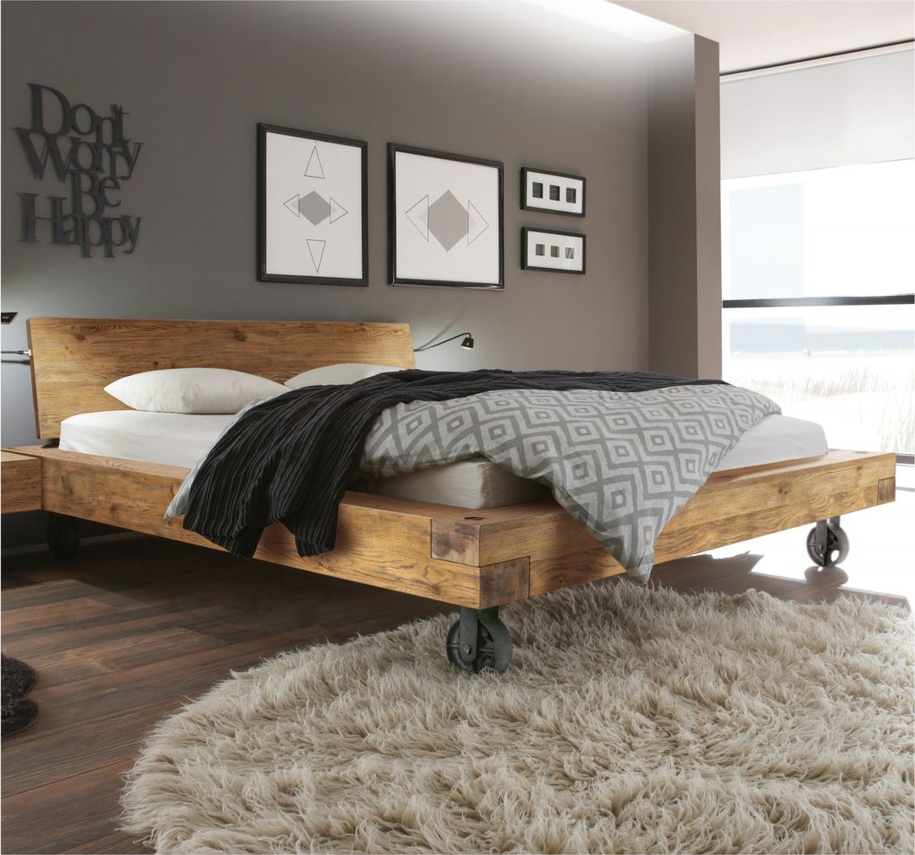 HASENA Oak Vintage Balkenbett Kopfteil Sion Füße Road 180x200