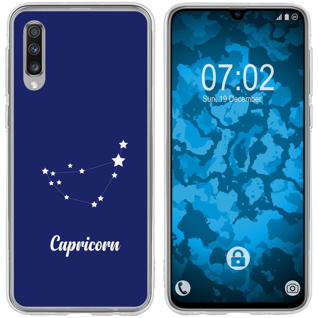 PhoneNatic Case kompatibel mit Samsung Galaxy A70 Silikon-Hülle SternzeichenCapricornus M7