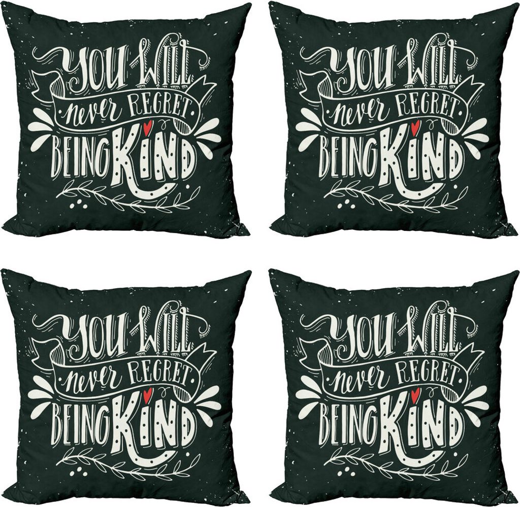 ABAKUHAUS Sprichwort Kissenbezug Set (4 Stück), Art Inspiration Phrase, Moderner Doppelseitiger Digitaldruck, 40 cm x 40 cm, Schwarz Elfenbein Ver...