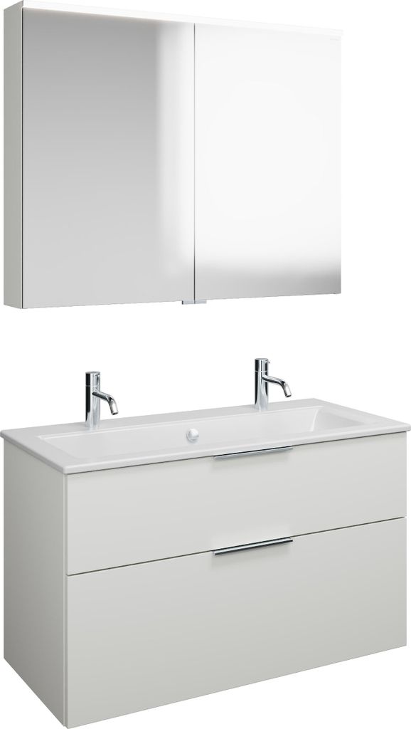 burgbad Eqio Set, bestehend aus Spiegelschrank, Keramik-Waschtisch Slim mit 2 Armaturbohrungen und Waschtischunterschrank, Breite 1020mm, SHCQ102F6...