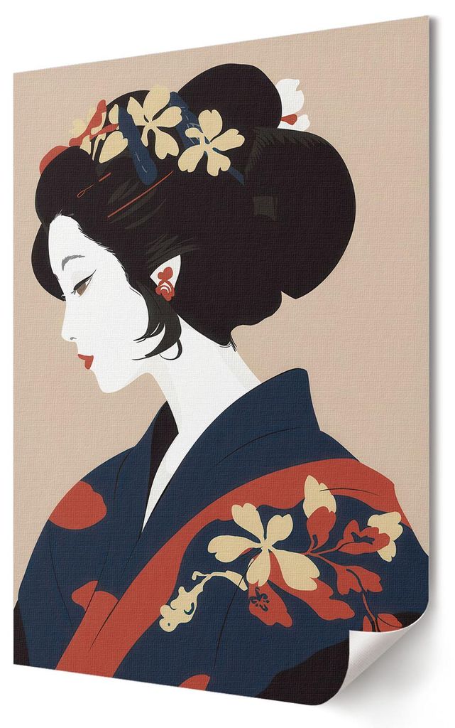 Japanische Frau- Kunstdruck A3 (29x42 cm) - Dekorativ, romantisch, japanisch- Wandbild für Wohnzimmer Schlafzimmer & Flur, Modernes Poster Wanddek...