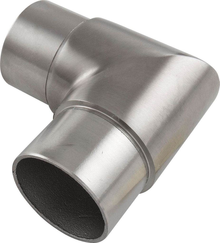 A close-up studio shot of a metal pipe fitting.