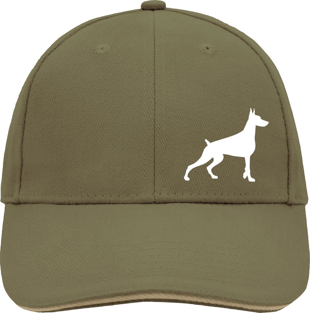 Huuraa Cappy Mütze Dobermann Silhouette Olive/Beige Baumwolle 6-Panel Kappe Geschenkidee