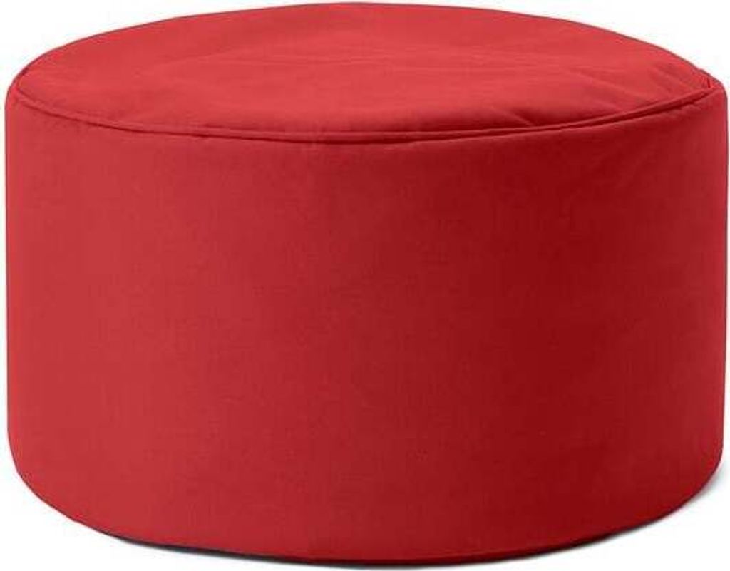 A red ottoman on a white background.