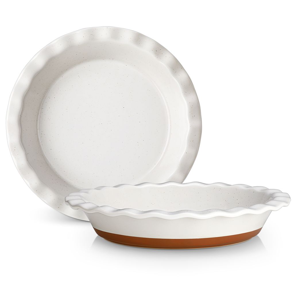 2-tlg Tarteform, Pie-Form aus Steingut für Pie, Tarte, Quiche, Dessert, mit gewellten Hohe-Rand, Sesam-Oberfläche