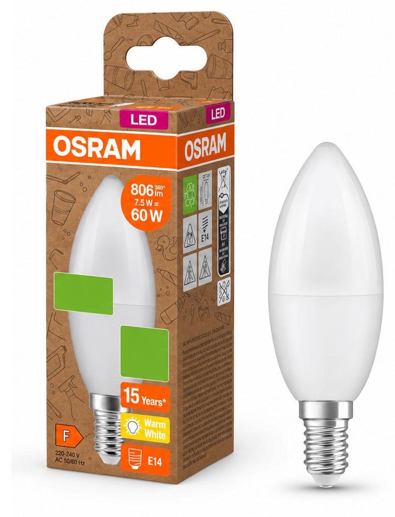 Osram LED Kerze 7,5W = 60W E14 matt 806lm warmweiß 2700K Productafbeelding 
