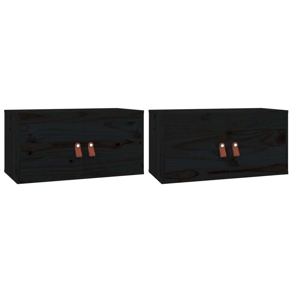 vidaXL Wandschränke 2 Stk. Schwarz 60x30x30 cm Massivholz Produktbild 