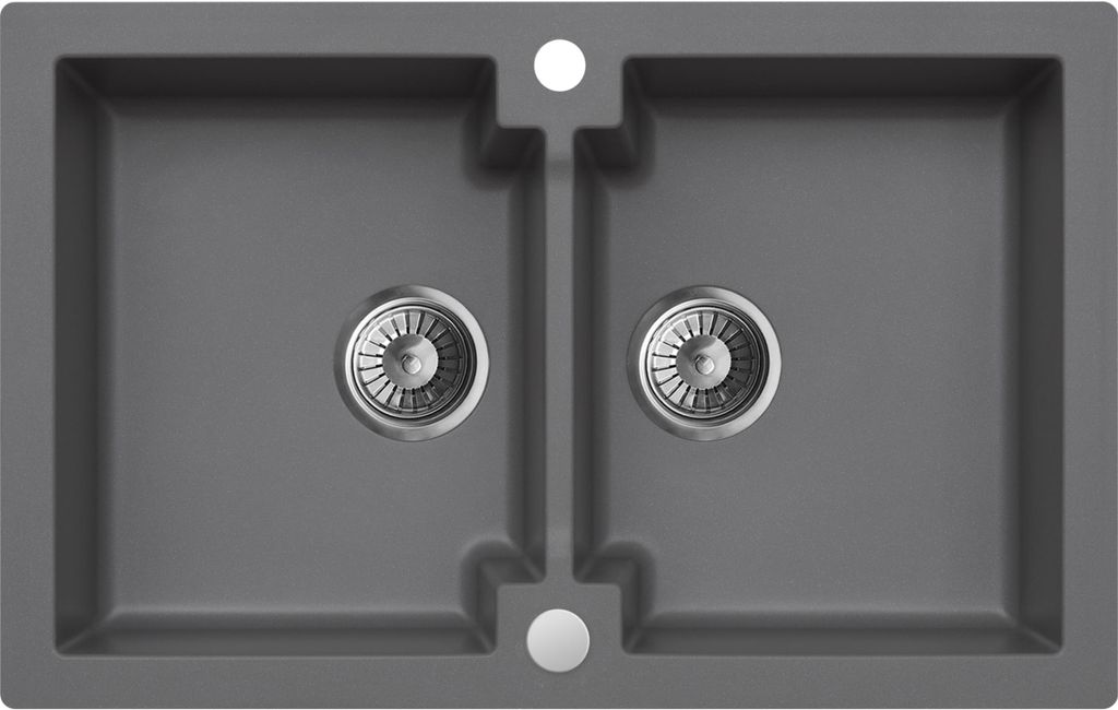 Granitspüle - Spülbecken - Küchenspüle - 79 x 50 cm - Moonlight Grey - Einbauspüle - Hochwertig - Kratzfest - Modernes Design, mit Siphon, Moj...