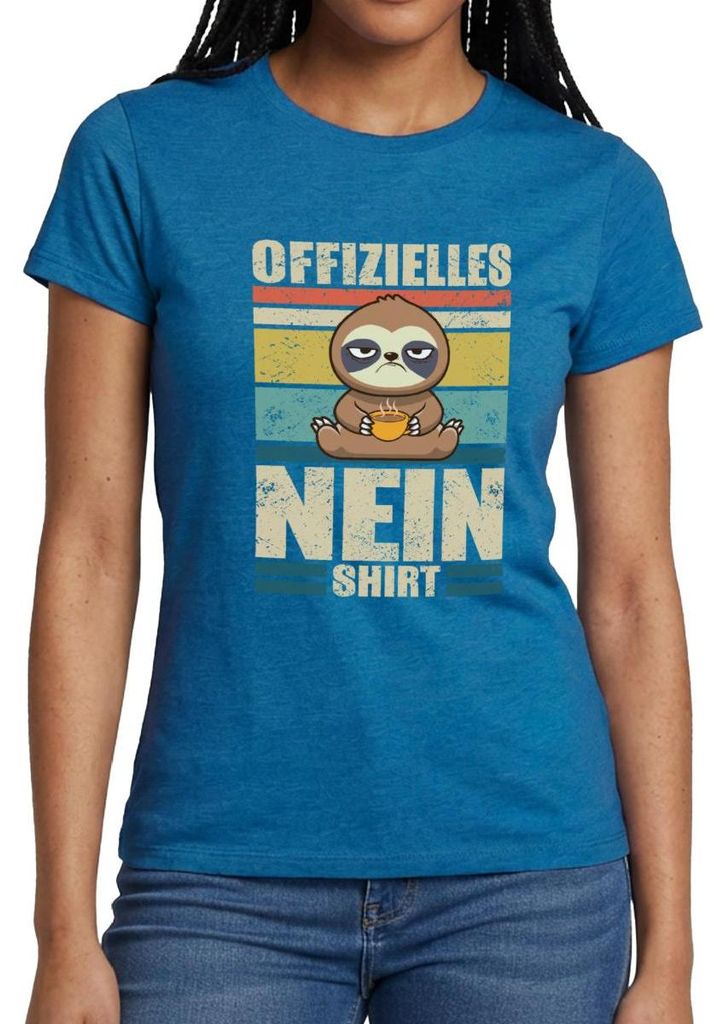 Spreadshirt Offizielles Nein Shirt | Faultier Humor Frauen T-Shirt, L, Antikblaues Saphir meliert