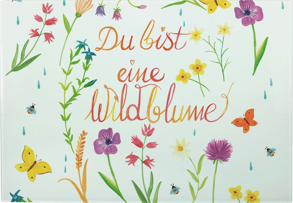 Mr. & Mrs. Panda Frühstücksbrett Du bist eine Wildblume - Geschenk, Jahrestag, Schneidebrett, Glas, Wild, Hochzeitstag, Frauen, Freundin, Hackbre...