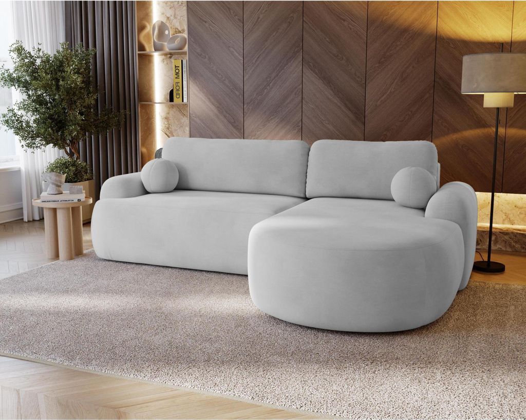Ecksofa CLOUD L mit Schlaffunktion Eckcouch L-Form Samt modernes Sofa fürs Wohnzimmer, Farbe: Hellgrau (monolith 84), Seite: rechts