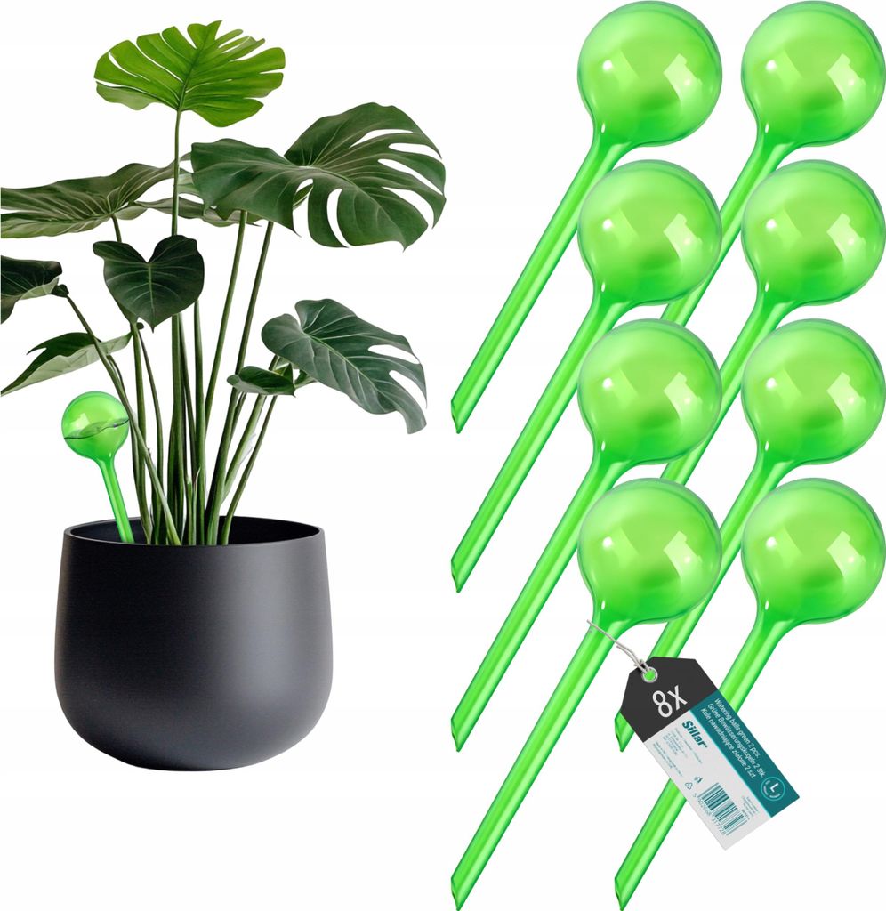 Sillar 8x Bewässerungsbälle für Pflanzen 250 ml Grün – Selbstbewässerung für Topfpflanzen und Blumen