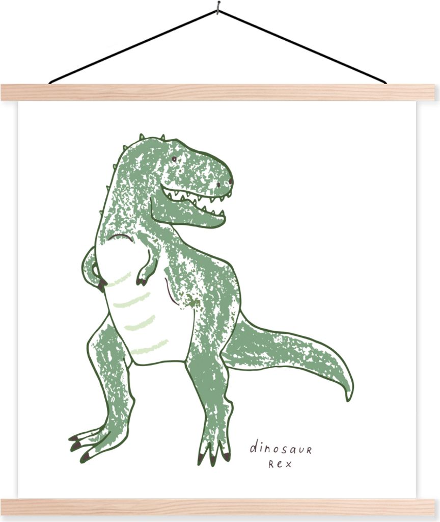 MuchoWow Textilposter Kinderzimmer - Tyrannosaurus Rex - Dinosaurier - Jungen - Mädchen - Kinder 40x40 cm mit holzfarbenen Rahmen - Posterleiste