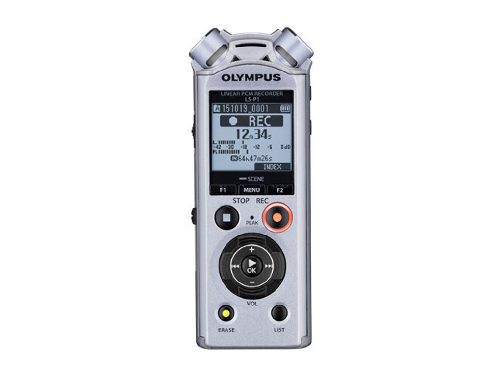 A product shot of a digital voice recorder.