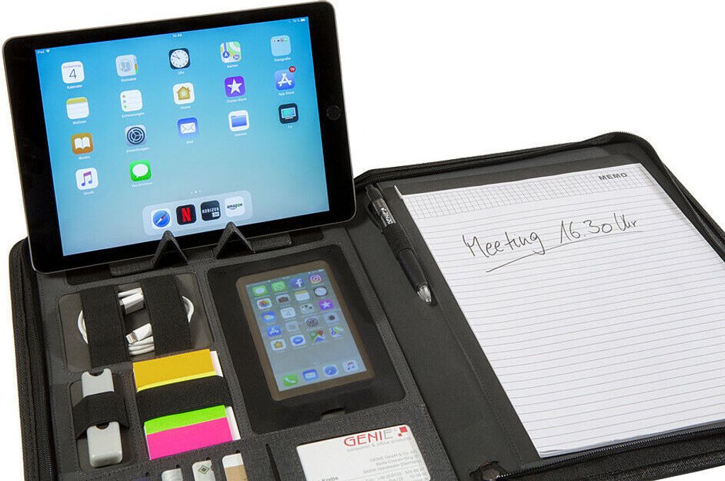 GENIE München A4 Schreibmappe mit Tabletfach Handyfach Produktbild 