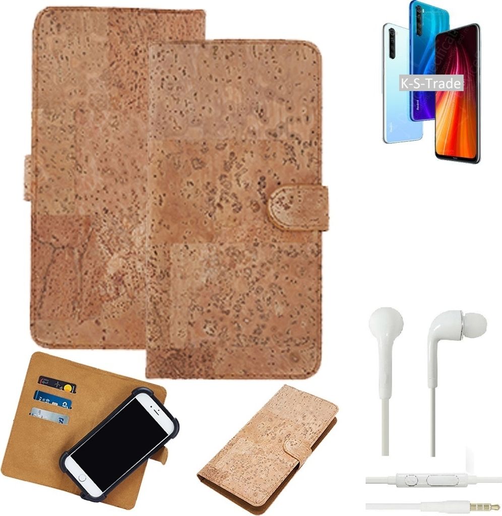 K-S-Trade Hülle kompatibel mit Xiaomi Redmi Note 8 2021 + in ear Kopfhörer Kork Handyhülle Cover Schutzhülle TPU Case Bumper in Hellbraun, (1x)