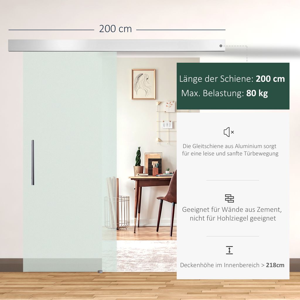 HOMCOM Glasschiebetür Schiebetür Tür Zimmertür mit Produktbild 4