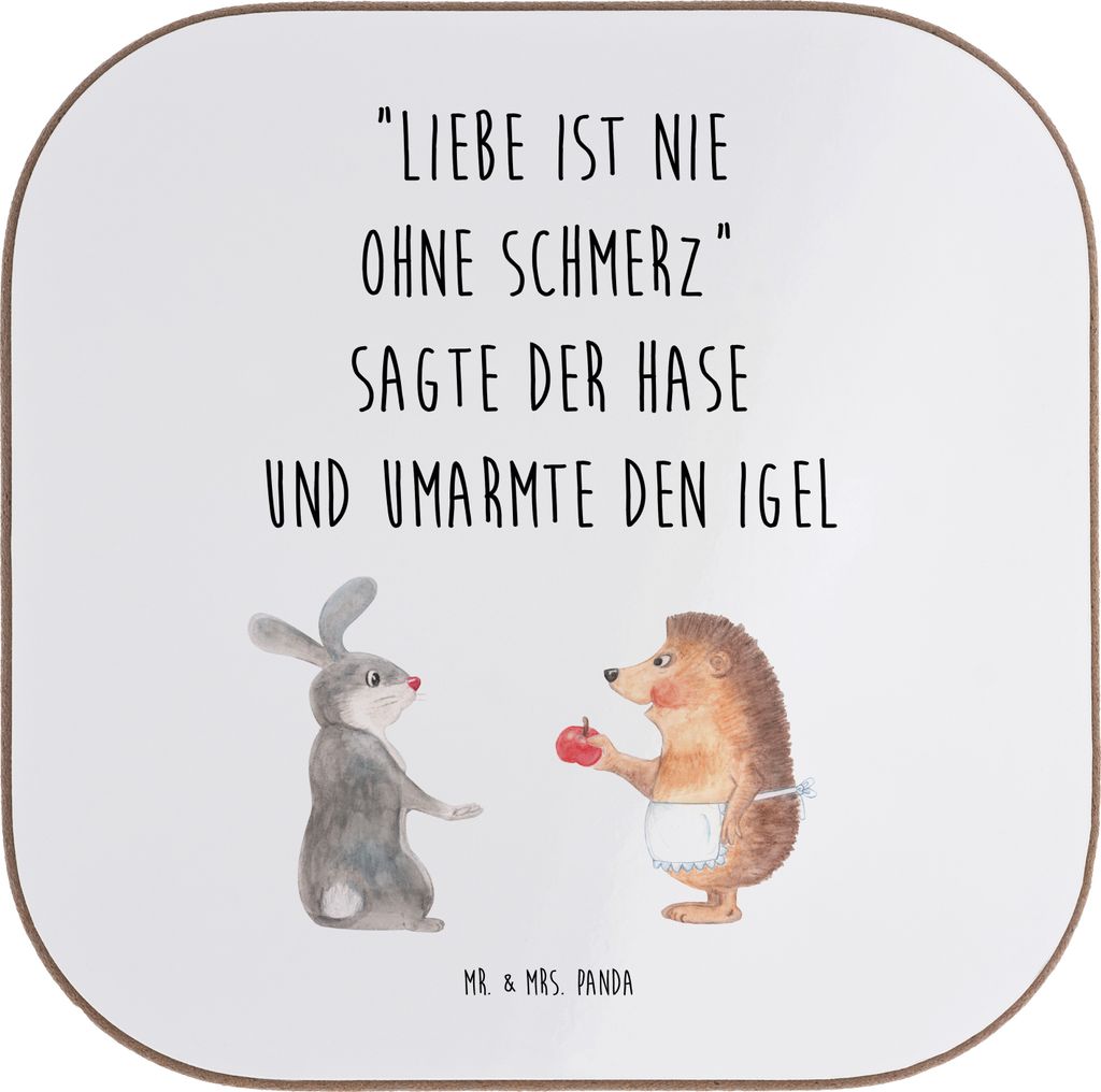 Mr. & Mrs. Panda Untersetzer für Gläser Hase Igel - Weiß - Geschenk, Herzschmerz, Holzuntersetzer, Trösten, Tassen, gläseruntersetzer, Lustige...