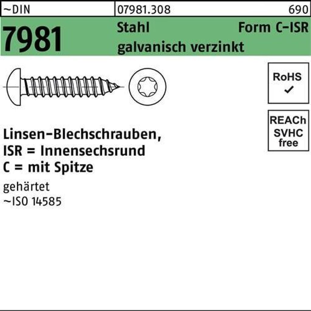 Reyher Blechschrauben DIN 7981 Stahl 5,5x80 -C-T galv verzinkt passiviert (250