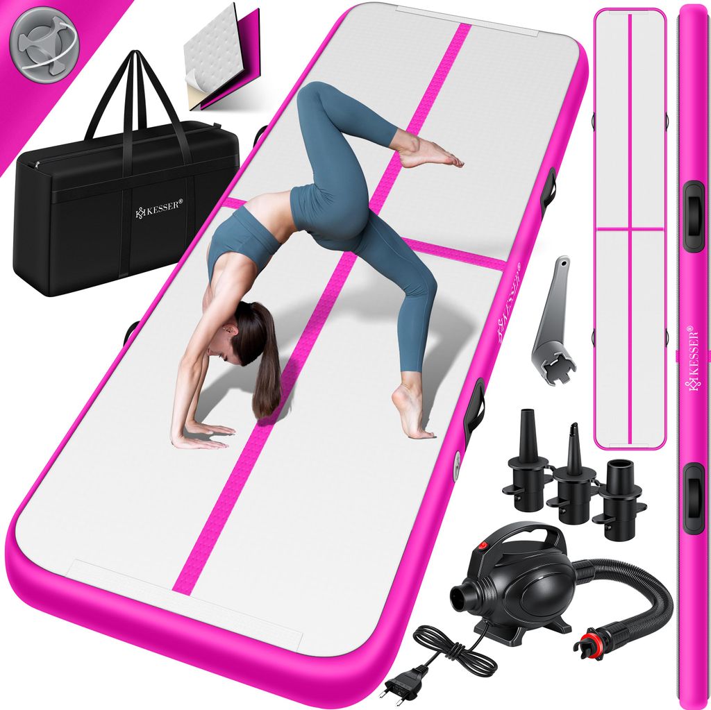 KESSER Turnmatte Aufblasbar Airtrack 2m/3m/4m/5m/6m Fitness-Matte Gymnastikmatte | inkl. Tragetasche & elektr. Luftpumpe | Yogamatte, Tumbling Ma...