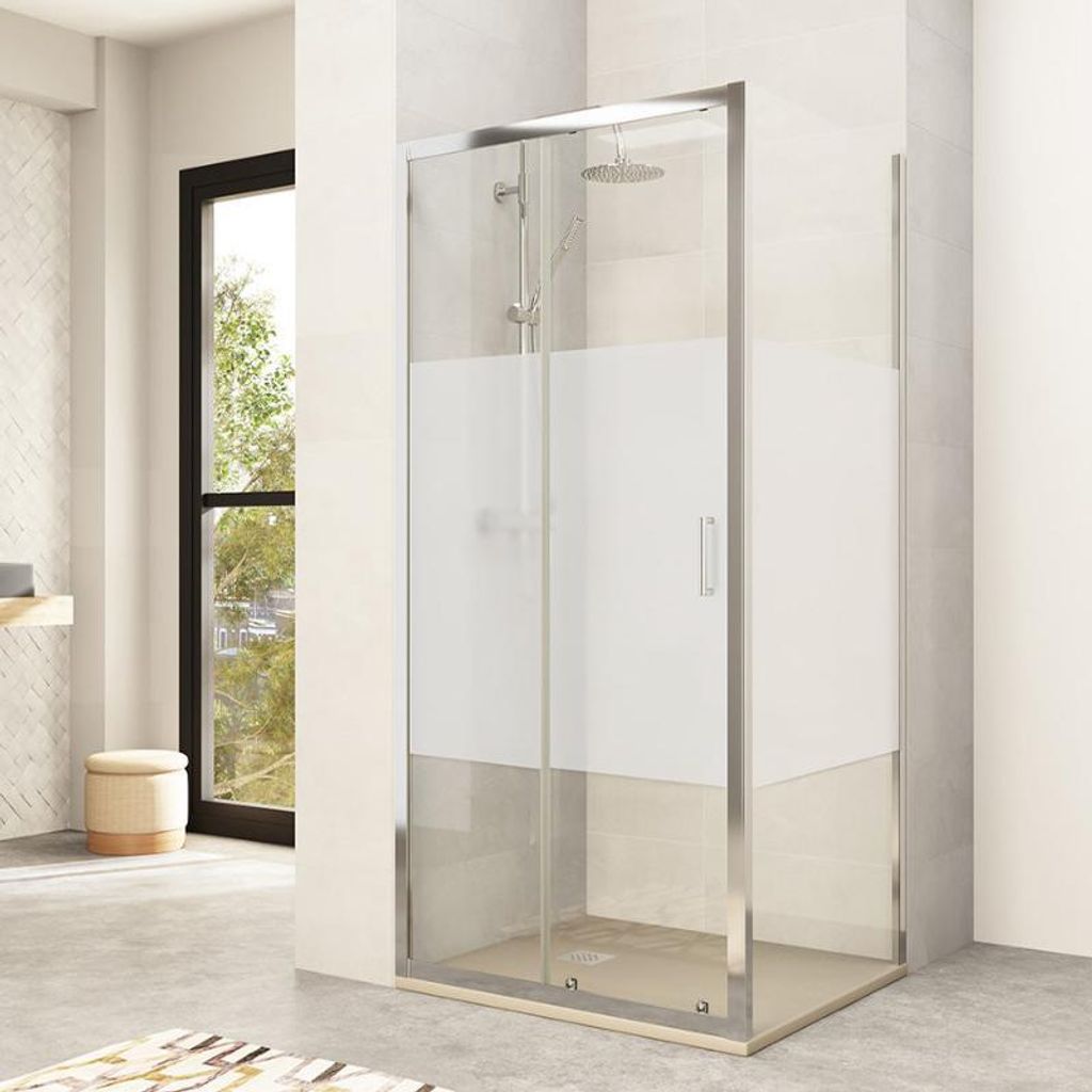 Eckdusche mit Schiebetür + 1 Festteil + 1 Seitenteil ZURICH Siebdruck 80 cm