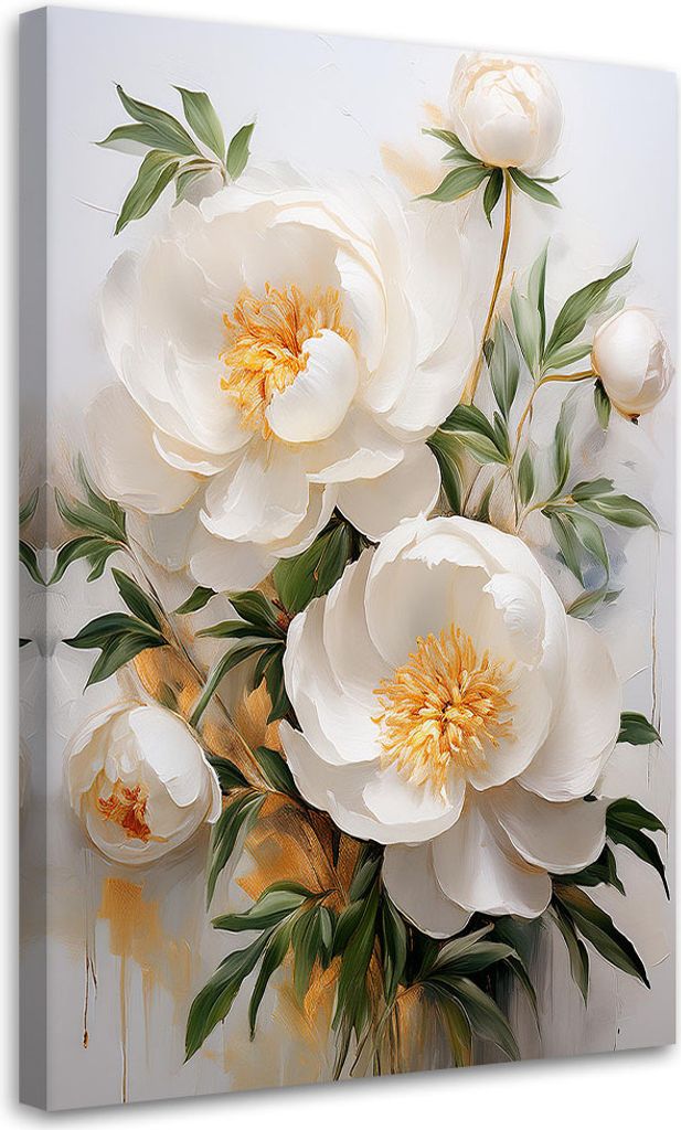 Leinwandbild Pfingstrosenblüten Weiß Natur 80x120 Feeby Weiß bild für die wand bereit zum aufhängen