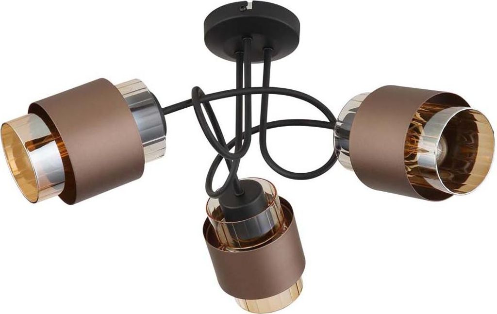 Deckenleuchte, schwarz matt, Glas amber, 3-flammig, D 43 cm