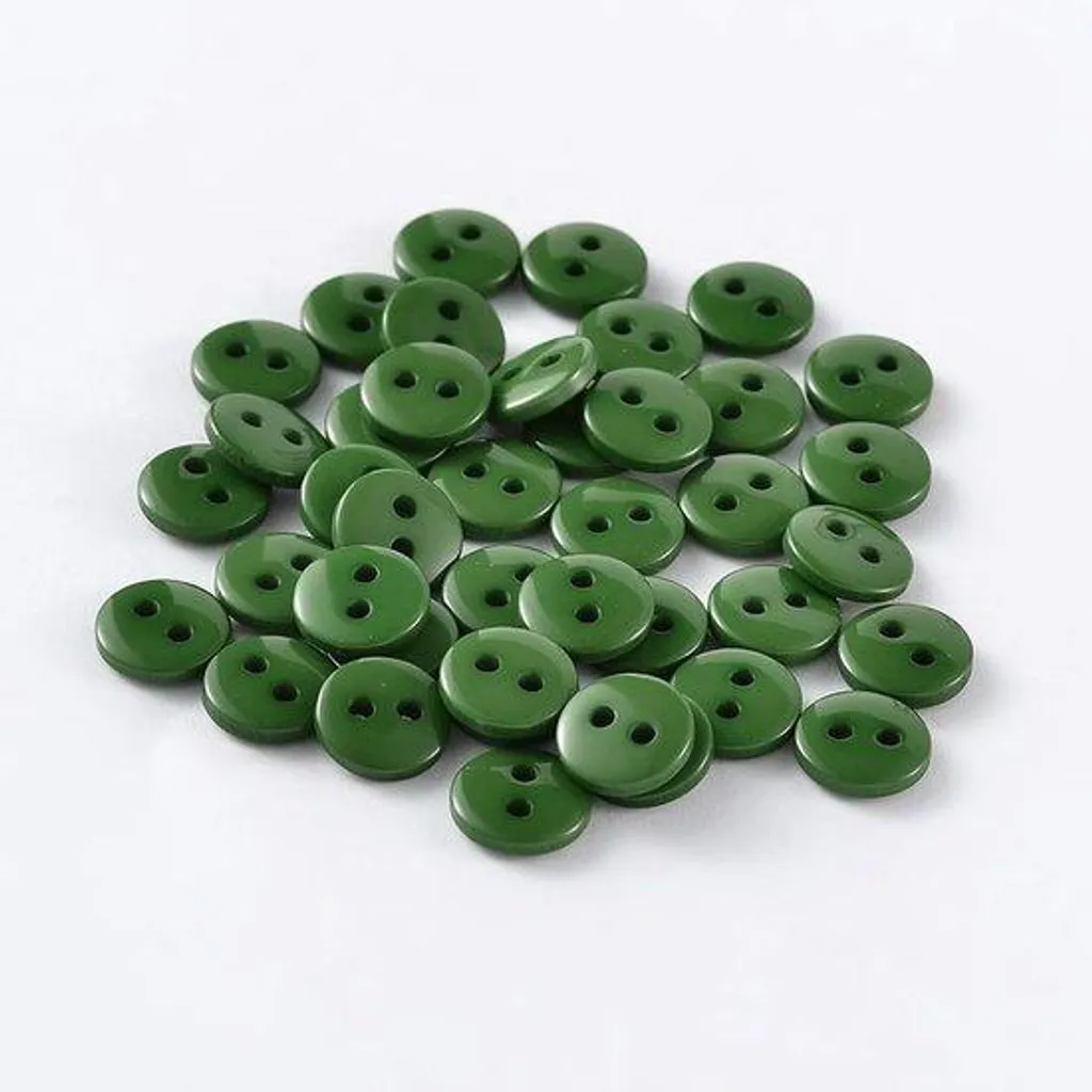 Boutons ronds verts 12,5 mm en résine à 2 trous pour couture - Lot de 50