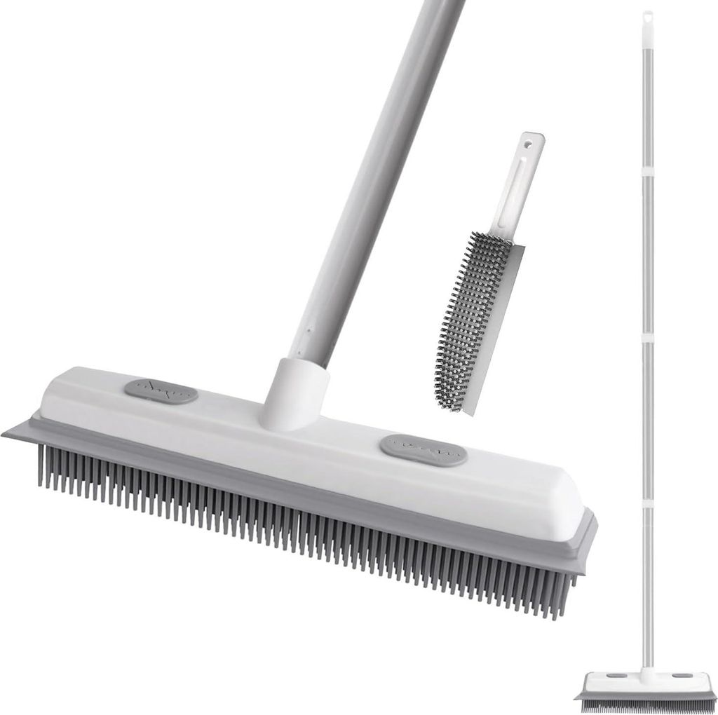 Haustier Haarentfernung Gummibesen 2 in 1 mit Rakel und Bodenbürste für Teppich 53 Zoll Verstellbarer Griff mit Tragbarer Detailbürste für Bode...