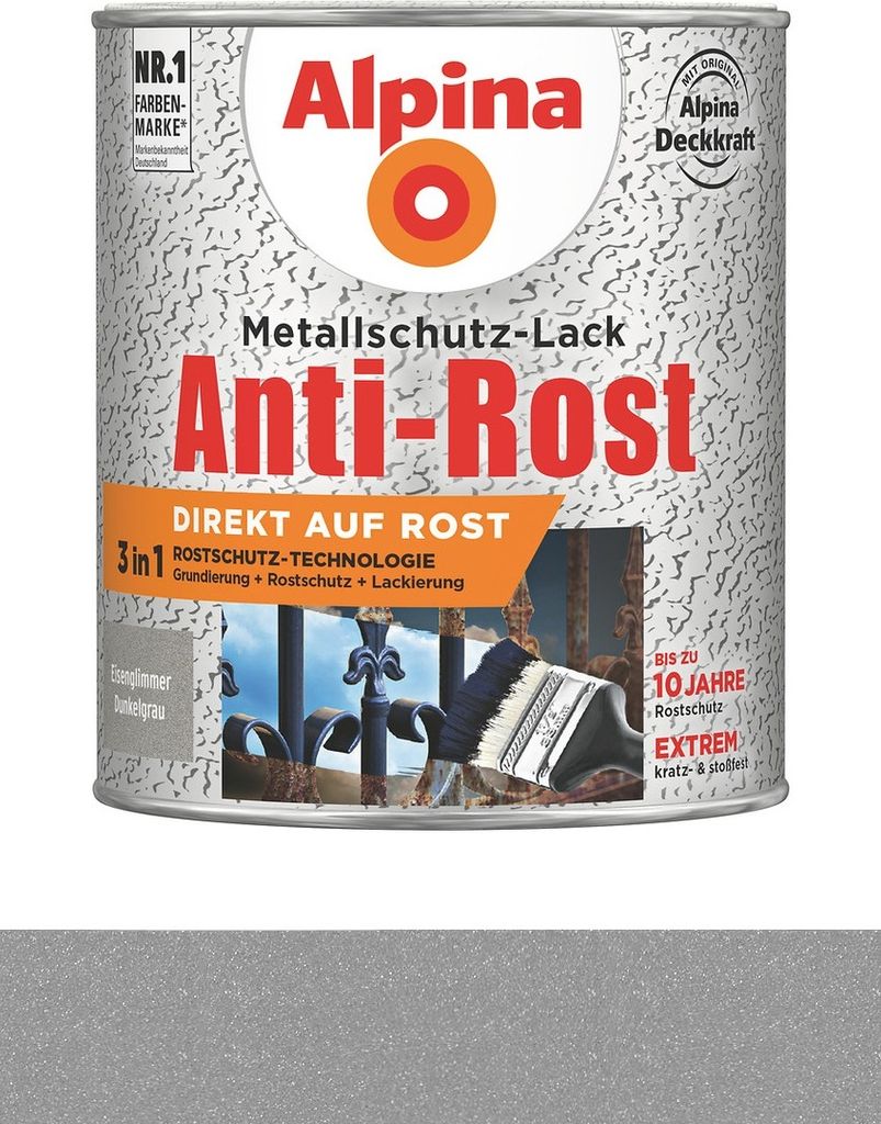 Alpina Metallschutzlack Anti-Rost Eisenglimmer Dunkelgrau Produktbild 