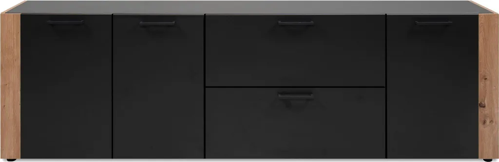 Meuble de salon 198 cm LUMA anthracite et chêne rangement vaisselle