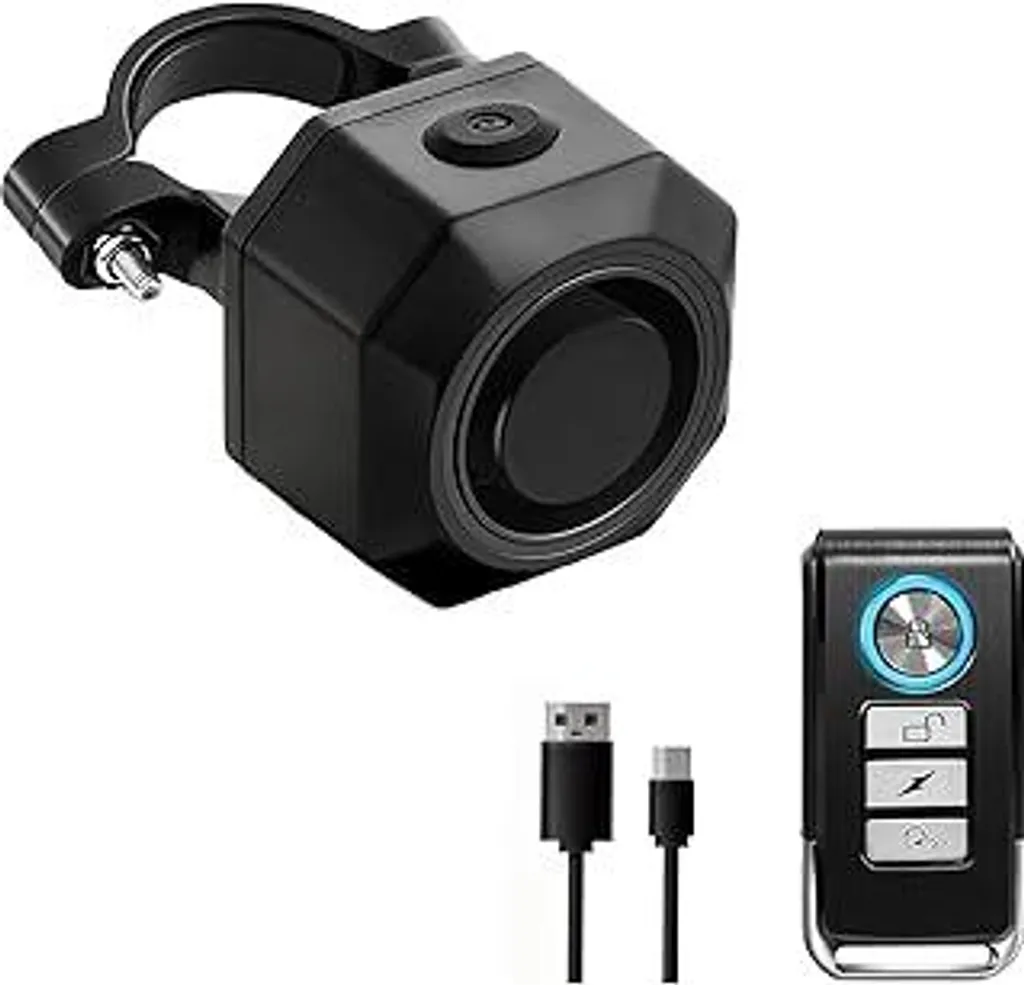 HENDUN Allarme per biciclette, lucchetto per biciclette con allarme telecomando wireless per e-bike, scooter, motociclette, porta e finestre di casa Sensore di vibrazione, 110dB, IP65 impermeabile, USB-C