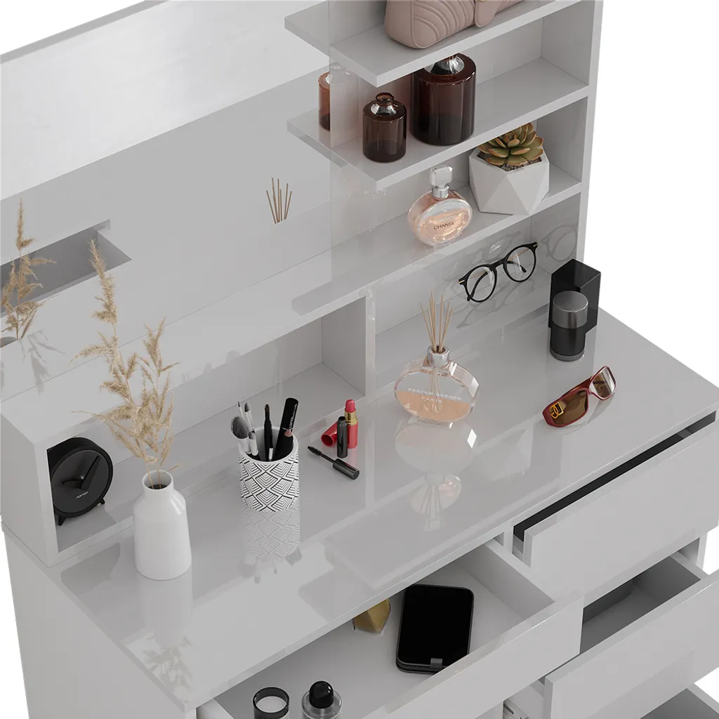 Coiffeuse avec tabouret Vicco meuble de maquillage blanc moderne 90cm - 6