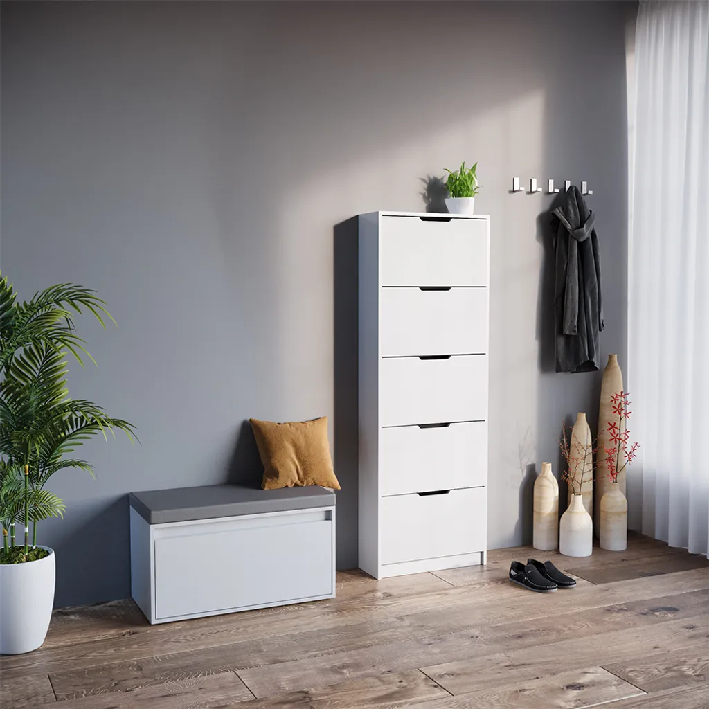 Banc de Rangement Chaussures Blanc Vicco Luca Ensemble Entrée Complet