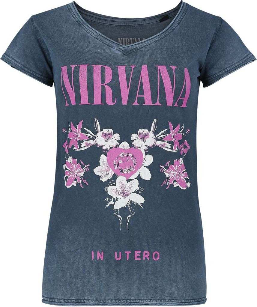 Nirvana T-Shirt Damen Flowers navy Band-Merch, Bands 100% Baumwolle L