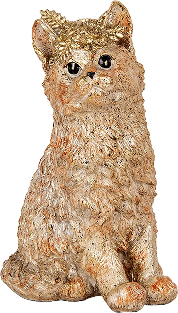 Statue de chat décorative 16x14x25 cm beige pour salon et bureau