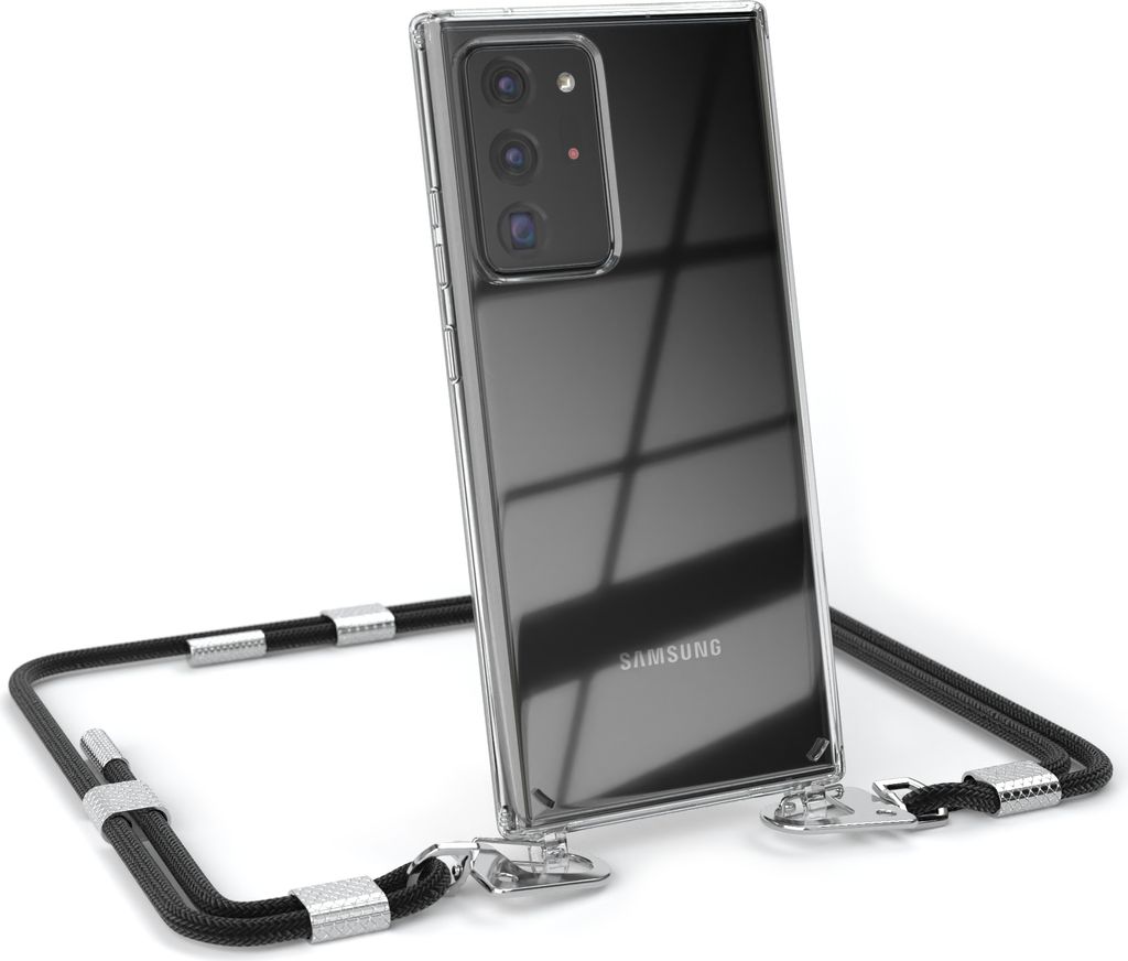 EAZY CASE Handykette für Samsung Galaxy Note 20 Ultra / Note 20 Ultra 5G, Transparente Silikonhülle mit Band, Clear Case, abnehmbar in Schwarz
