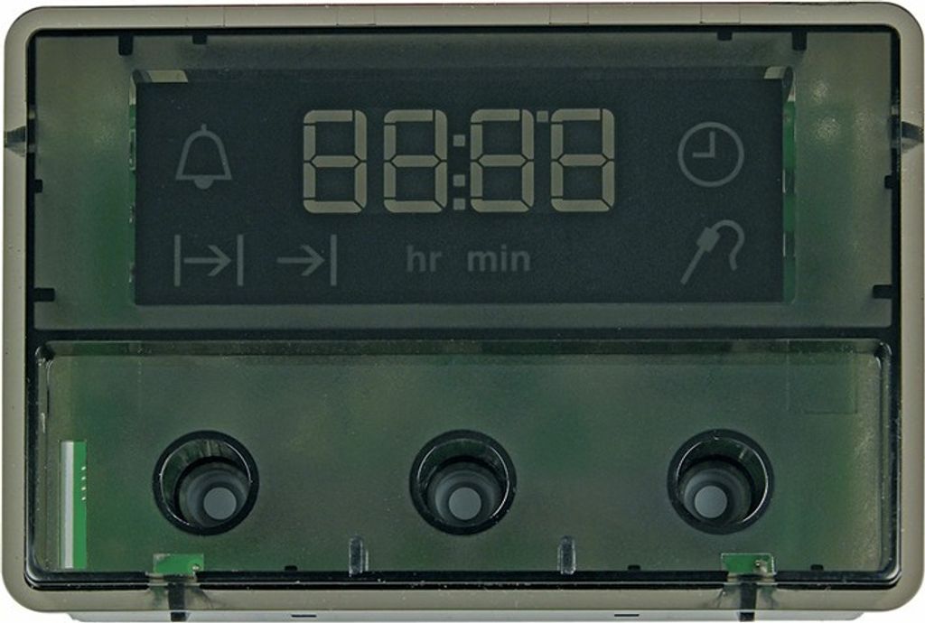 A digital timer control panel with a display and three buttons.
