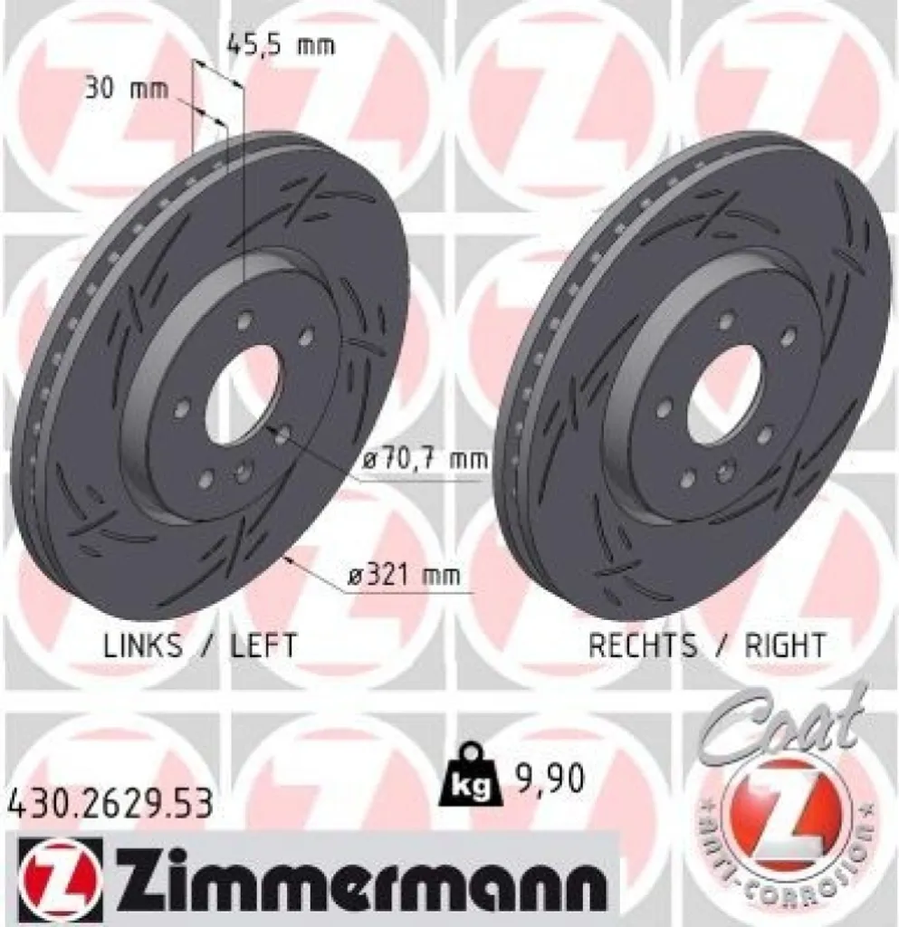 2x Disque de frein Zimmermann Black Z avant 430.2629.53 premium