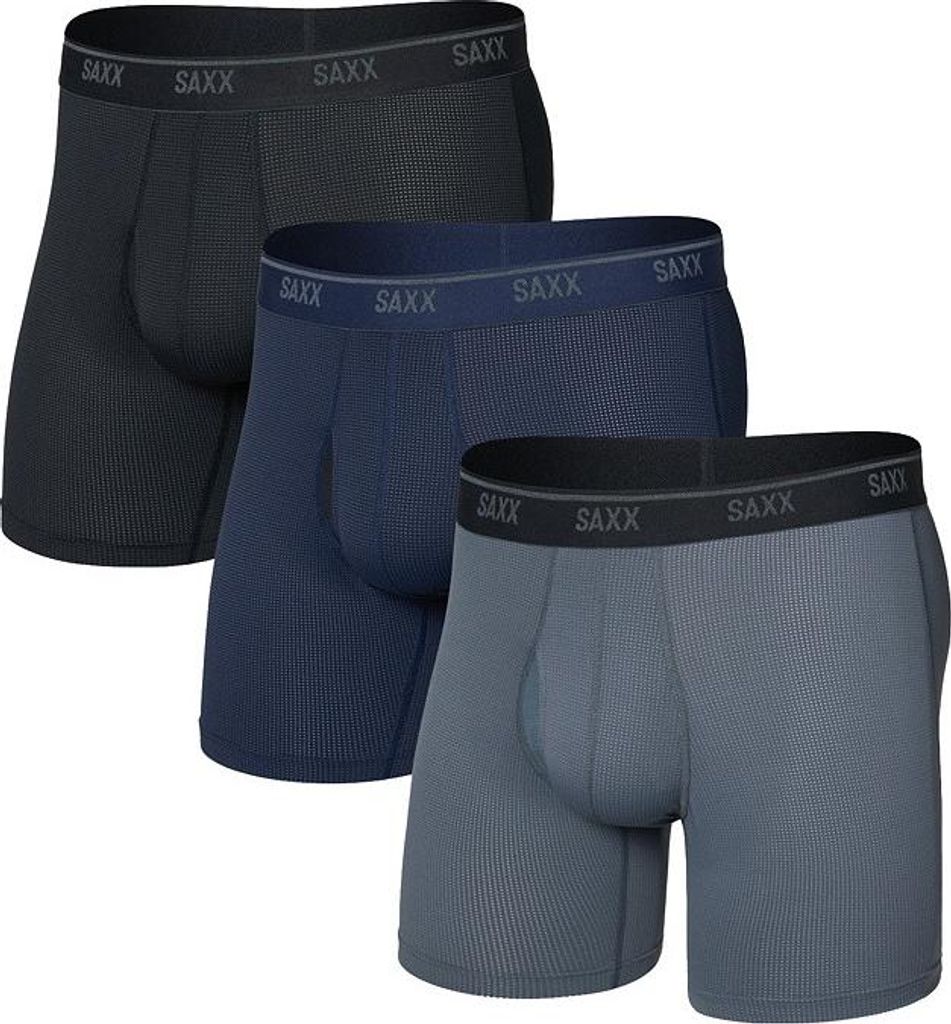 Unterwäsche-Set SAXX QUEST QUICK-DRY MESH BOXER BRIEF FLY, 3er-Pack, schwarz/turbulence/maritime Größe: M
